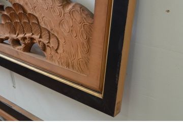 アンティーク建具　井波彫刻　迫力ある松と鶴の彫刻が素晴らしい両面彫刻欄間2枚セット(明り取り、明かり取り)(R-069466)