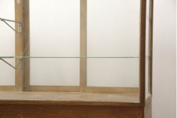 和製ビンテージ　ナラ(楢)材　温かみのある木味が魅力のシンプルなガラスケース(Gケース、カウンター、ショーケース、ディスプレイケース、コレクションケース、キャビネット、飾り棚、陳列棚、店舗什器、ヴィンテージ)(R-069492)