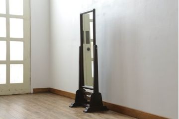 中古　松本民芸家具　透かし彫りが上品なB型姿見(鏡、ミラー)(定価約10万円)(R-069499)