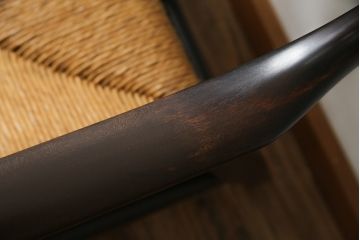 和製ビンテージ　松本民芸家具　#77型曲肘付きイス　ラッシ座(ガマ座)がお洒落な曲肘イス(アームチェア、椅子、ダイニングチェア、ヴィンテージ)(R-069500)