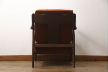 中古　美品　松本民芸家具　#300型曲肘布張イス　レトロな雰囲気を醸し出す1人掛けソファ(一人掛け、アームチェア、椅子)(定価約33万円)(R-069503)