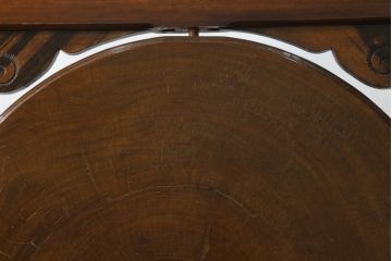 和製アンティーク　黒柿材　丸太輪切りのユニークなデザインと重厚な佇まいが魅力の彫刻入り衝立て(パーテーション、仕切り、つい立て、衝い立て)(R-069515)