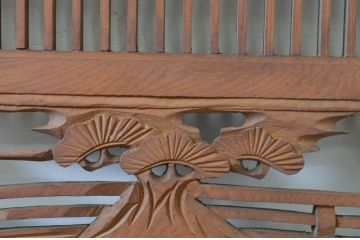 アンティーク建具　松　山里の風景が美しい組子入り彫刻欄間2枚セット(明かり取り、明り取り)(R-069520)