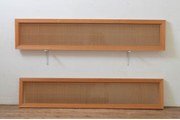 アンティーク建具　繊細な格子が目を惹く片面ガラスの筬(オサ)欄間2枚セット(明り取り、明かり取り、オサランマ)(R-069521)