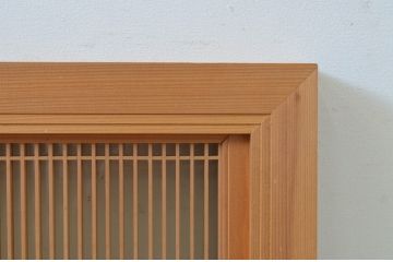 アンティーク建具　繊細な格子が目を惹く片面ガラスの筬(オサ)欄間2枚セット(明り取り、明かり取り、オサランマ)(R-069521)