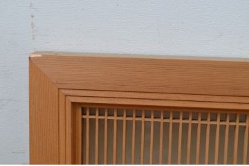 アンティーク建具　繊細な格子が目を惹く片面ガラスの筬(オサ)欄間2枚セット(明り取り、明かり取り、オサランマ)(R-069521)