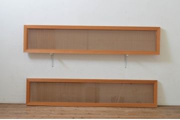 アンティーク建具　繊細な格子が目を惹く片面ガラスの筬(オサ)欄間2枚セット(明り取り、明かり取り、オサランマ)(R-069521)