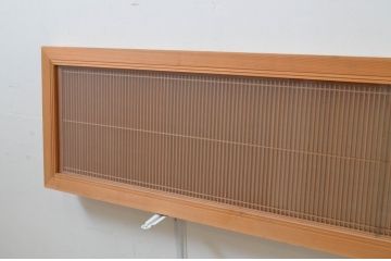 アンティーク建具　繊細な格子が目を惹く片面ガラスの筬(オサ)欄間2枚セット(明り取り、明かり取り、オサランマ)(R-069521)