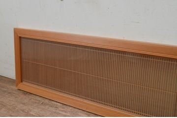 アンティーク建具　繊細な格子が目を惹く片面ガラスの筬(オサ)欄間2枚セット(明り取り、明かり取り、オサランマ)(R-069521)
