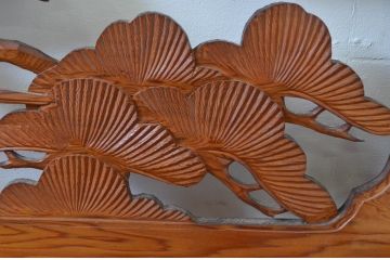 アンティーク建具　華やかな空間を演出する鶴と松の彫刻欄間2枚セット(明り取り、明かり取り、ランマ)(R-069523)