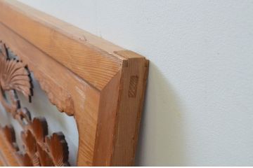 アンティーク建具　華やかな空間を演出する鶴と松の彫刻欄間2枚セット(明り取り、明かり取り、ランマ)(R-069523)