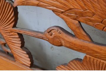 アンティーク建具　華やかな空間を演出する鶴と松の彫刻欄間2枚セット(明り取り、明かり取り、ランマ)(R-069523)