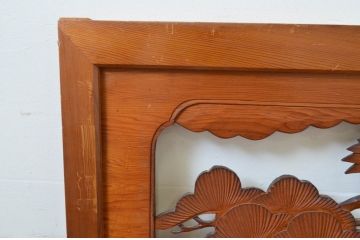 アンティーク建具　華やかな空間を演出する鶴と松の彫刻欄間2枚セット(明り取り、明かり取り、ランマ)(R-069523)