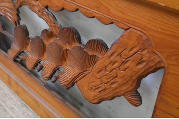 アンティーク建具　華やかな空間を演出する鶴と松の彫刻欄間2枚セット(明り取り、明かり取り、ランマ)(R-069523)