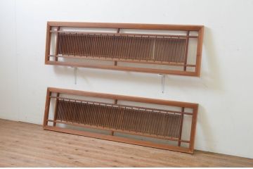 アンティーク建具　細やかに並んだ格子が美しい筬(オサ)欄間2枚セット(明り取り、明かり取り、オサランマ)(R-069524)