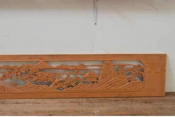 アンティーク建具　特大　松を基調とした美しい山里の彫刻欄間2枚セット(明り取り、明かり取り、ランマ)(R-069525)