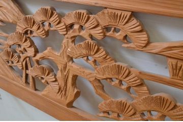 アンティーク建具　特大　松を基調とした美しい山里の彫刻欄間2枚セット(明り取り、明かり取り、ランマ)(R-069525)
