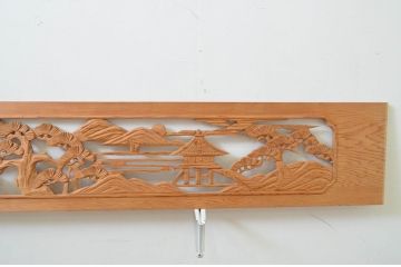 アンティーク建具　特大　松を基調とした美しい山里の彫刻欄間2枚セット(明り取り、明かり取り、ランマ)(R-069525)