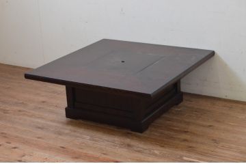 中古　美品!!　北海道民芸家具　和モダンな空間づくりにおすすめの小振りな座炉付テーブル(囲炉裏、関西火鉢、長火鉢、木製火鉢、座卓、ローテーブル)(定価約34万円)(R-069529)
