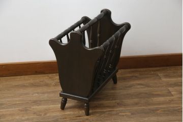 和製ビンテージ　飛騨産業　キツツキマーク　挽物のデザインがおしゃれなマガジンラック(本立て、収納、ヴィンテージ)(R-069531)