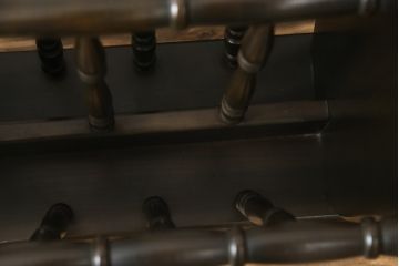 和製ビンテージ　飛騨産業　キツツキマーク　挽物のデザインがおしゃれなマガジンラック(本立て、収納、ヴィンテージ)(R-069531)