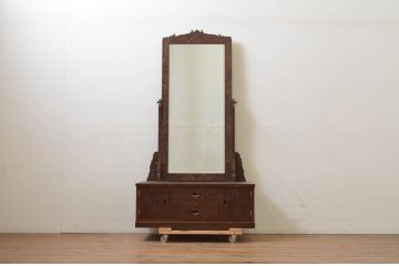 中古　軽井沢彫り　細部まで丁寧に施された桜の彫刻が美しい鏡台(ドレッサー、姿見、ミラー)(R-069535)