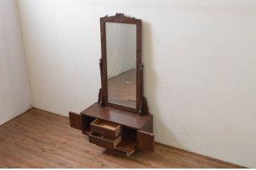 中古　軽井沢彫り　細部まで丁寧に施された桜の彫刻が美しい鏡台(ドレッサー、姿見、ミラー)(R-069535)