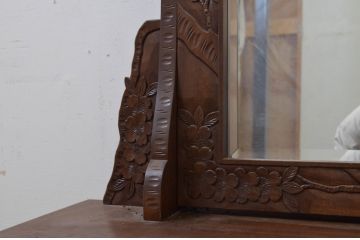 中古　軽井沢彫り　細部まで丁寧に施された桜の彫刻が美しい鏡台(ドレッサー、姿見、ミラー)(R-069535)