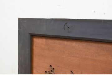 アンティーク建具　板部欅(ケヤキ)材　落ち着いた和の雰囲気を高める梅と小鳥の透かし彫り欄間1枚(明り取り、明かり取り)(R-069541)