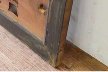 アンティーク建具　板部欅(ケヤキ)材　和の空間を彩る竹と雀の透かし彫り欄間1枚(明り取り、明かり取り)(R-069542)