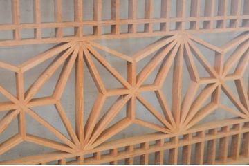 アンティーク建具　両面ガラス　和モダンなお部屋作りにおすすめな組子欄間1枚(明り取り、明かり取り)(R-069546)