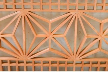 アンティーク建具　両面ガラス　和モダンなお部屋作りにおすすめな組子欄間1枚(明り取り、明かり取り)(R-069546)