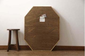 中古　ベルギー製　温かみのあるアンティーク調のデザインが魅力的なオクタゴンウォールミラー(壁掛け鏡、八角鏡)(R-069548)