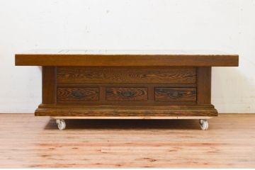中古　美品　鉄刀木(タガヤサン)無垢材　内部が銅製の関西火鉢(ローテーブル、長火鉢、座卓、リビングテーブル、囲炉裏)(R-069552)