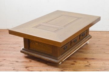 中古　美品　鉄刀木(タガヤサン)無垢材　内部が銅製の関西火鉢(ローテーブル、長火鉢、座卓、リビングテーブル、囲炉裏)(R-069552)