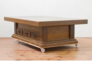 中古　美品　鉄刀木(タガヤサン)無垢材　内部が銅製の関西火鉢(ローテーブル、長火鉢、座卓、リビングテーブル、囲炉裏)(R-069552)