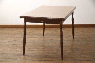 和製ビンテージ　美品　デコラ天板　WINDS太平　クラシカルな4人掛けダイニングテーブル(四人掛け、二人掛け、2人掛け、食卓、ヴィンテージ)(R-069561)