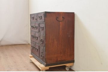 和製アンティーク　上手物　特注　岩手地方　陸中　時代を経た趣あふれる佇まいが魅力的な小箪笥(和箪笥、時代箪笥、整理タンス、収納たんす、サイドチェスト、引き出し)(R-069565)