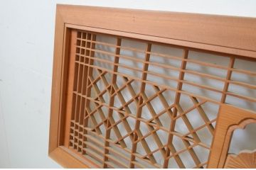 アンティーク建具　松の彫刻と組子細工入り　和風の欄間2枚セット(明り取り、明かり取り)(R-069572)