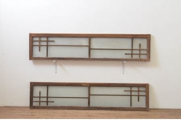 アンティーク建具　和モダンな雰囲気漂うガラス欄間2枚セット(明り取り、明かり取り)(R-069574)