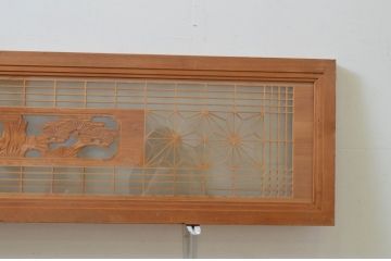 アンティーク建具　両面ガラス　松竹梅の彫刻が入った欄間2枚セット(明り取り、明かり取り)(R-069575)