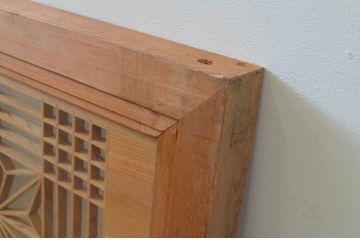 アンティーク建具　両面ガラス　松竹梅の彫刻が入った欄間2枚セット(明り取り、明かり取り)(R-069575)