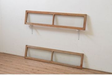 アンティーク建具　シンプルなデザインでインテリアに取り入れやすいガラス欄間2枚セット(明り取り、明かり取り)(R-069577)