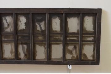 アンティーク建具　ノスタルジックな雰囲気溢れるガラス欄間2枚セット(明り取り、明かり取り)(R-069579)