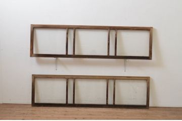 アンティーク建具　どこか懐かしい雰囲気を醸し出すガラス欄間2枚セット(明り取り、明かり取り)(R-069580)