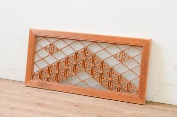 アンティーク建具　片面ガラス　華やかなデザインが目を惹く組子欄間1枚(明り取り、明かり取り)(R-069601)