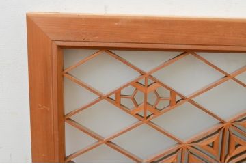 アンティーク建具　片面ガラス　華やかなデザインが目を惹く組子欄間1枚(明り取り、明かり取り)(R-069601)