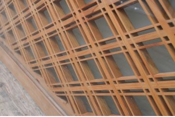アンティーク建具　片面ガラス　落ち着きのある雰囲気が魅力の組子欄間1枚(明り取り、明かり取り)(R-069602)