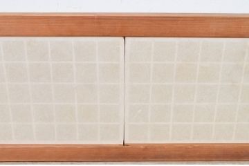 アンティーク建具　松竹梅　枠ヒノキ材、板桐材、彫刻屋久杉の高級障子欄間1枚(明り取り、明かり取り)(R-069605)