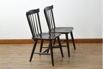 和製ビンテージ　松本民芸家具　#55型　レトロで温かみ漂うスピンドルチェア2脚セット(木製イス、板座チェア、ダイニングチェア、椅子、ヴィンテージ)(R-069621)